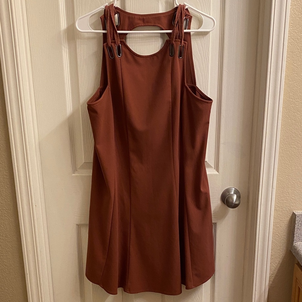 Free People Burnt Orange/Rust Buckle-Strap Mini Dress